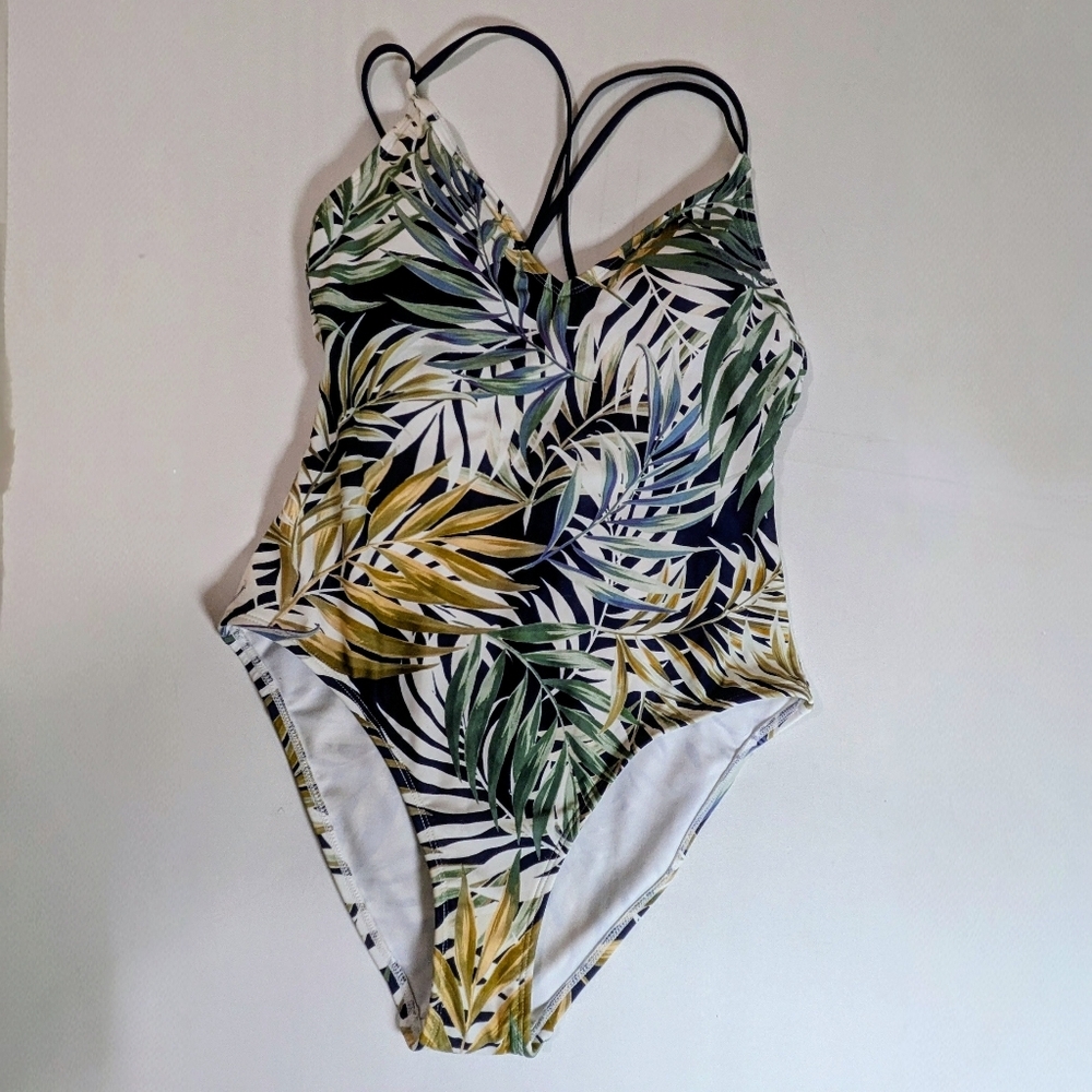 Hurley Tropical Blue Green Brown White Floral One Piece Swimsuit Women Sz L New - Picture 3 of 15